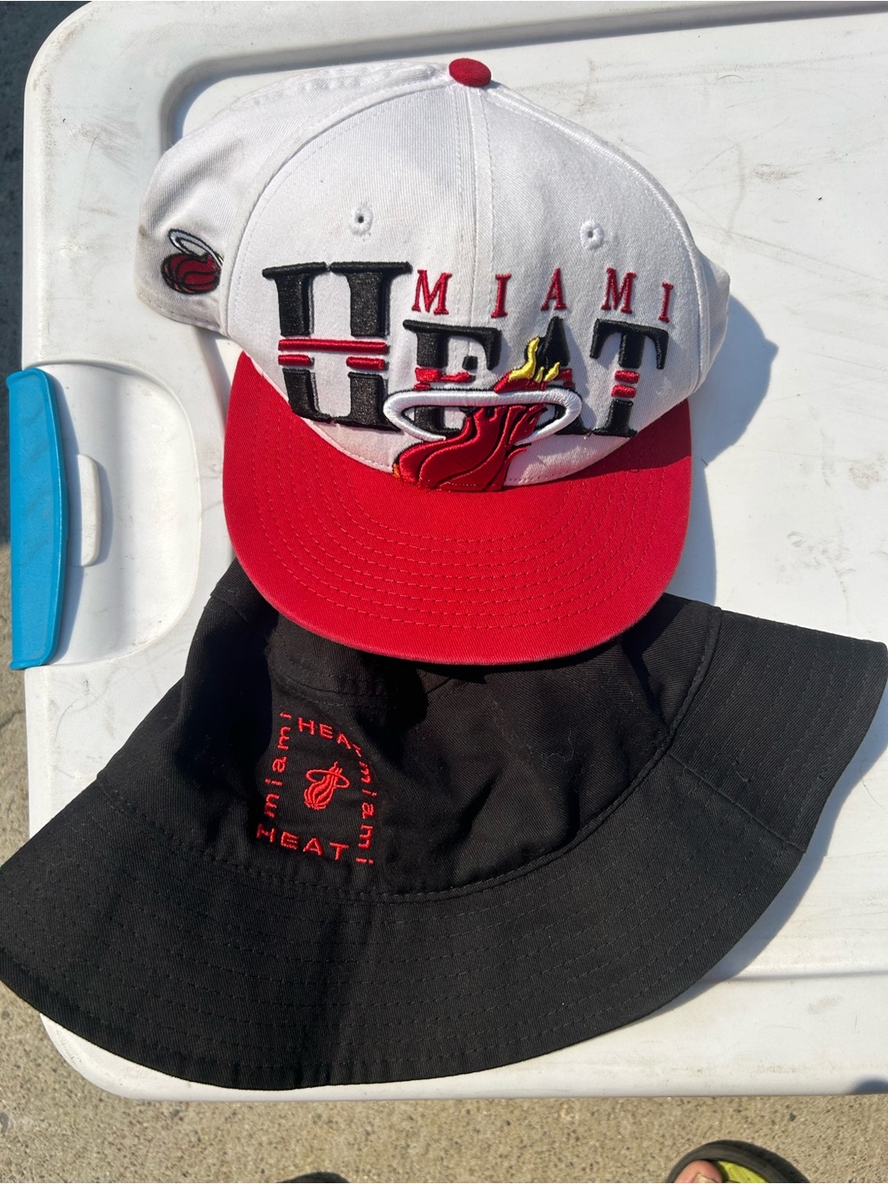 Miami Heat White & Red Snapback Hat and Bucket Hat Combo